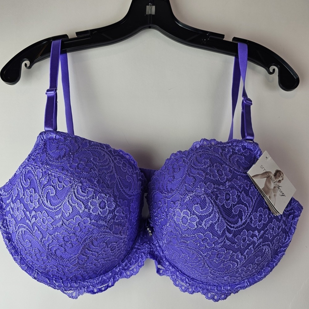 Smart & Sexy NWT Push Up Bra 38DD Purple Lace Padded Cup Underwire